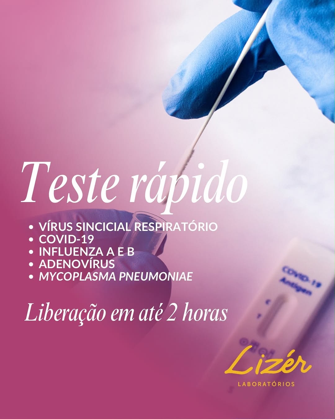Os sintomas respiratórios começaram? Não espere para descobrir a causa.

No Lizér Laboratórios, você conta com testes rápidos para identificar os principais agentes respiratórios, como Vírus Sincicial Respiratório (VSR), COVID-19, Influenza A e B, Adenovírus e Mycoplasma pneumoniae, com liberação do resultado em até 2 horas.

Um diagnóstico ágil ajuda a direcionar a conduta médica e o tratamento com mais segurança.

#lizerlaboratorios #testerápido #saúderespiratória #covid19 #influenza vsr